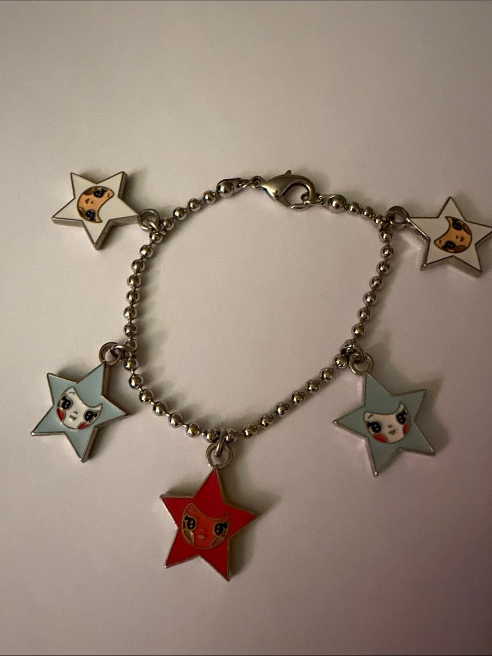 Kids Star Charm Bracelet - Red, Light Blue & White 7 inch